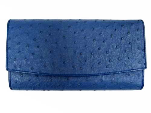 Genuine Ostrich Leather Clutch Wallet in Blue Ostrich Skin  #OSW623W