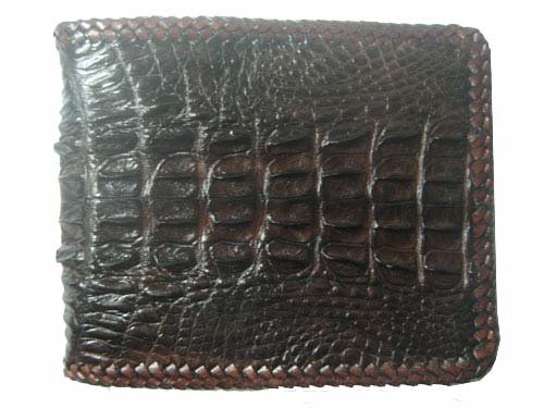 Genuine Crocodile Leather Wallet with Weave Style in Dark Brown Crocodile Skin  #CRM455W-01