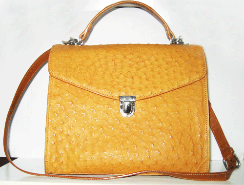 Genuine Ostrich Leather Handbag/Shoulder Bag in Light Brown (Tan