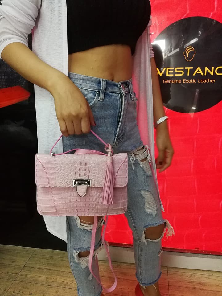 กระเป๋าหนังจระเข้แท้ สีชมพู #CRW1217H-02-PI2
