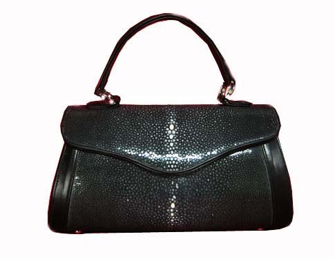 Genuine Sanded Stingray Leather Handbag in Black Stingray Skin  #STW378H