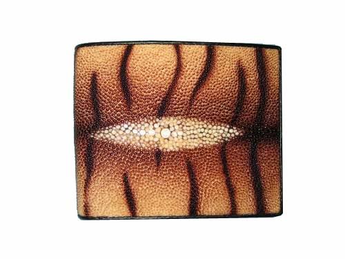 Genuine Stingray Leather Wallet in Brown Tiger Stripes Stingray Skin  #STW478W