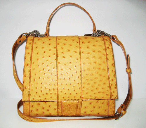 Genuine Ostrich Leather Handbag/Shoulder Bag in Light Brown (Tan)  #OSW420H-TA