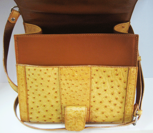 Handbag - cross body - (Tanya) Honey tan ostrich skin leather