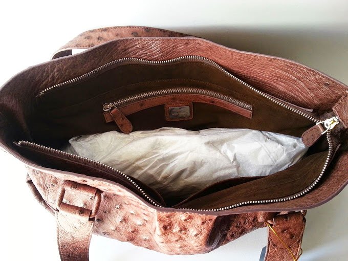 Genuine Ostrich Leather Handbag/Shoulder Bag in Chocolate Brown #OSW419H-BR