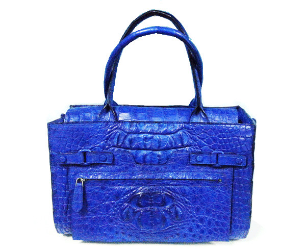Chocolate Brown Crocodile Leather Handbag #CRW335H-BLU-BACK