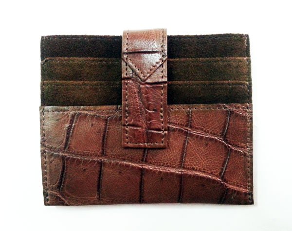 Dark Brown Belly Crocodile Leather Credit Card Wallet #CRW486W-BR