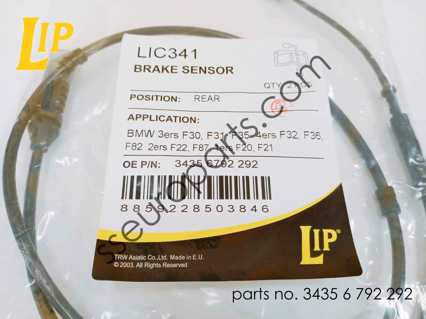 Brake-pad sensor, rear Part number: 34356792292 6792292 LIP LIC341 ...