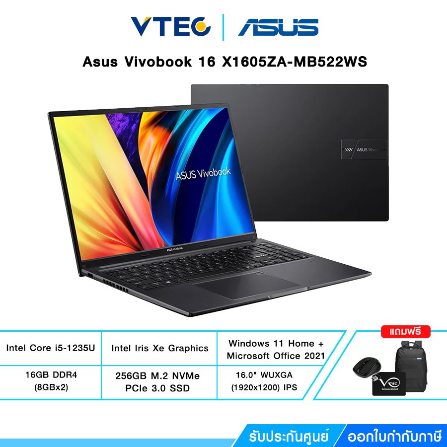 ASUS VIVOBOOK 16 X1605ZA-MB522WS | i5-1235U | 16GB DDR4 | 256GB M.2 | 16" WUXGA | Iris Xe | Windows 11 + Office 2021