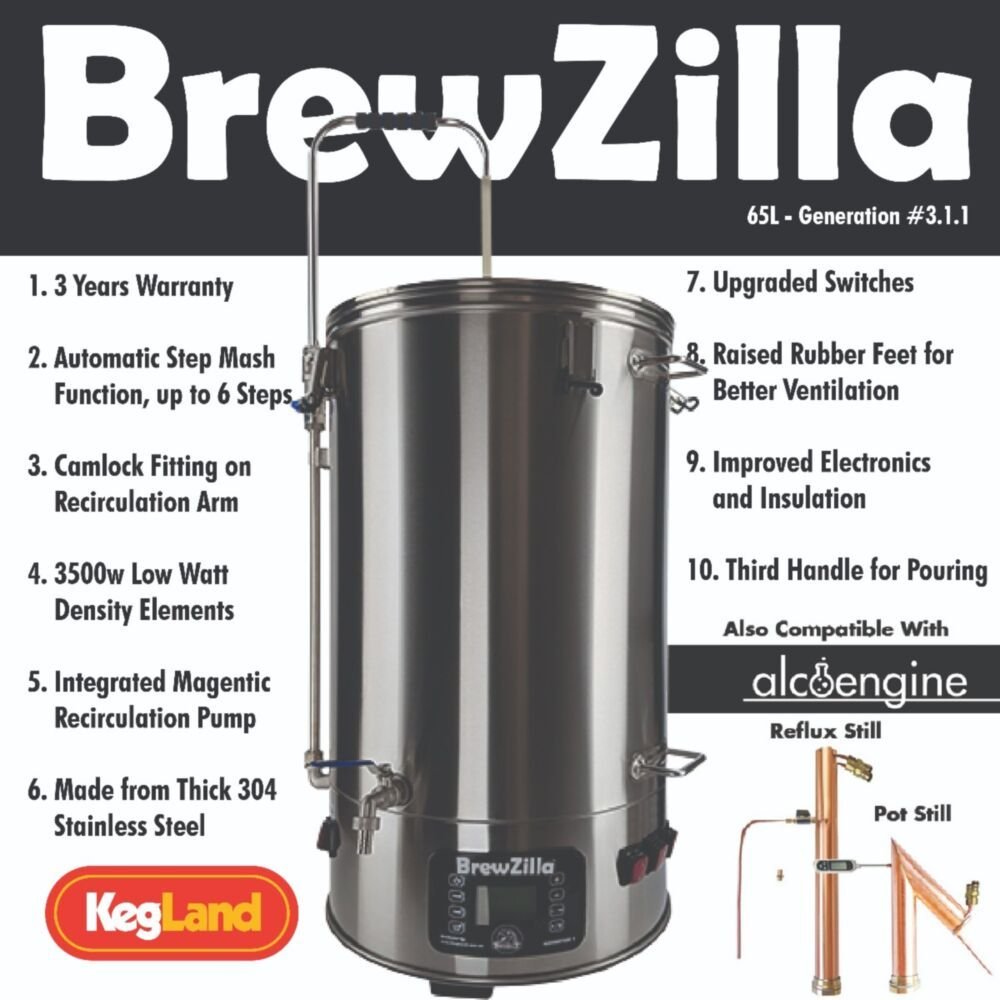 65L BrewZilla 3.1.1 with Pump - (2000w+1000w+500w) 220-240V AC