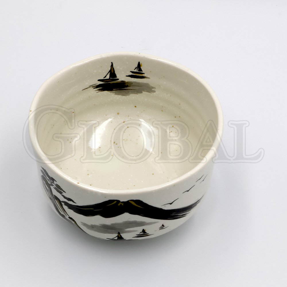 金彩山水画 ひより碗（粉引）