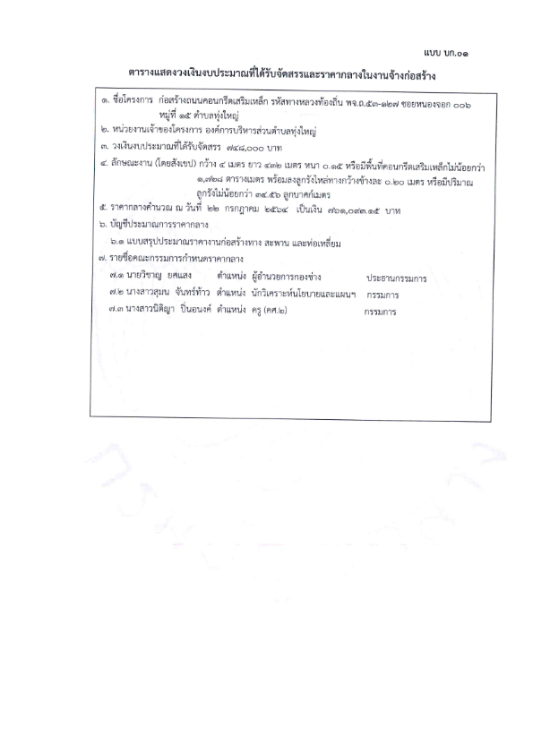 ก่อนสร้างถนนคอนกรีตเสริมเหล็ก รหัสทางหลวงท้องถิ่น พจ.ถ.๕๓-๑๒๗ ซอยหนองจอก ๐๐๖ หมู่ที่ ๑๕ ตำบลทุ่งใหญ่