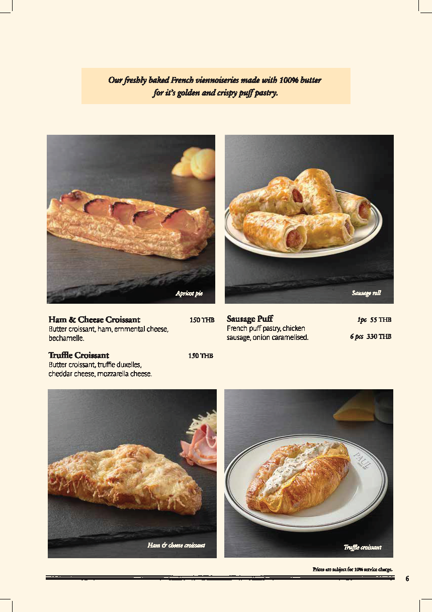PAUL Bakery menu