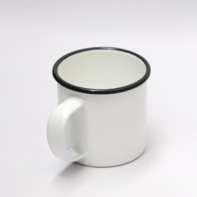 200ml.Enamel Mug/White with black rim