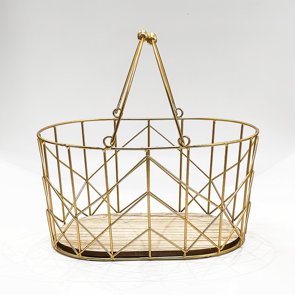 Golden Wired Basket w/ Wood Base (Large)