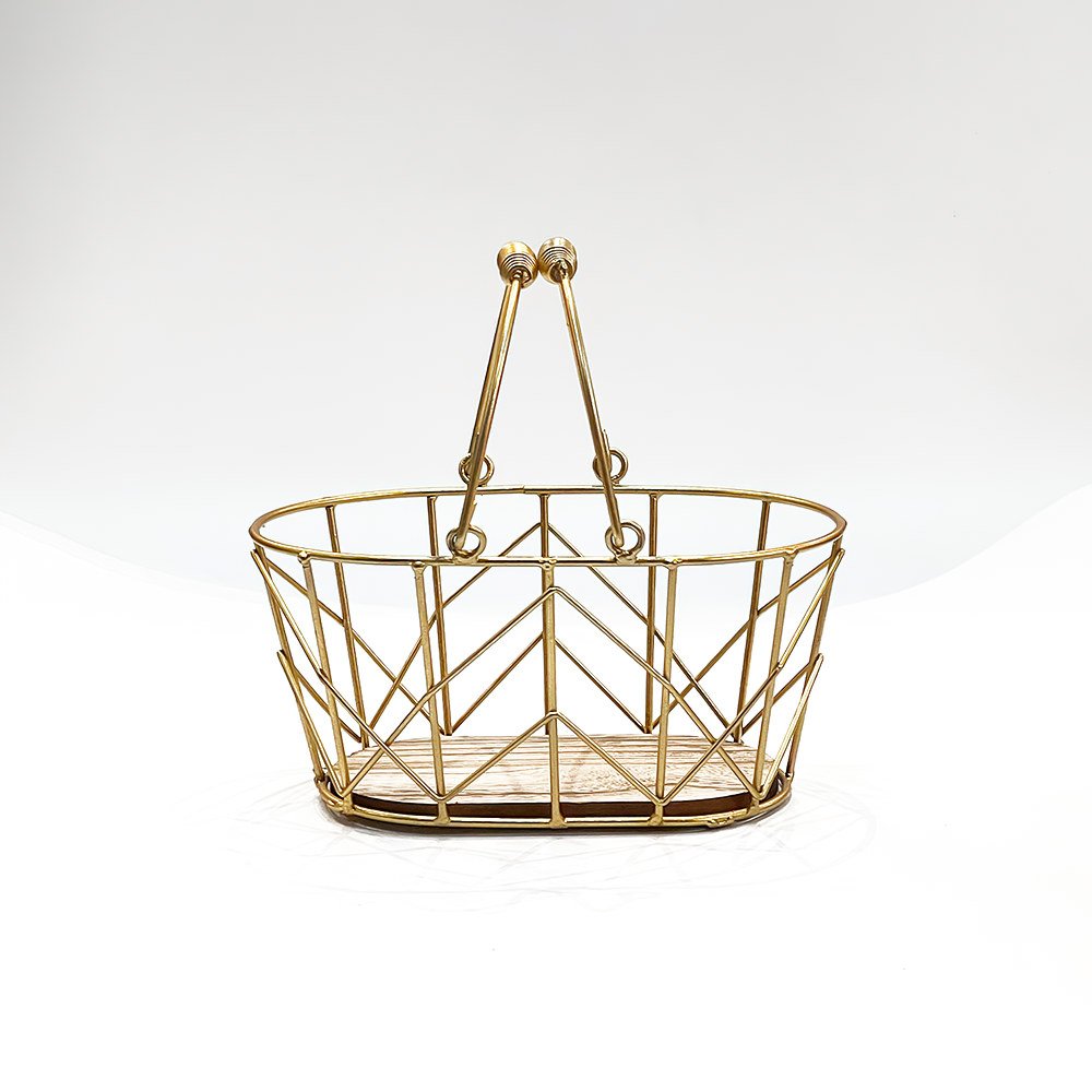Golden Wired Basket w/ Wood Base (Small)