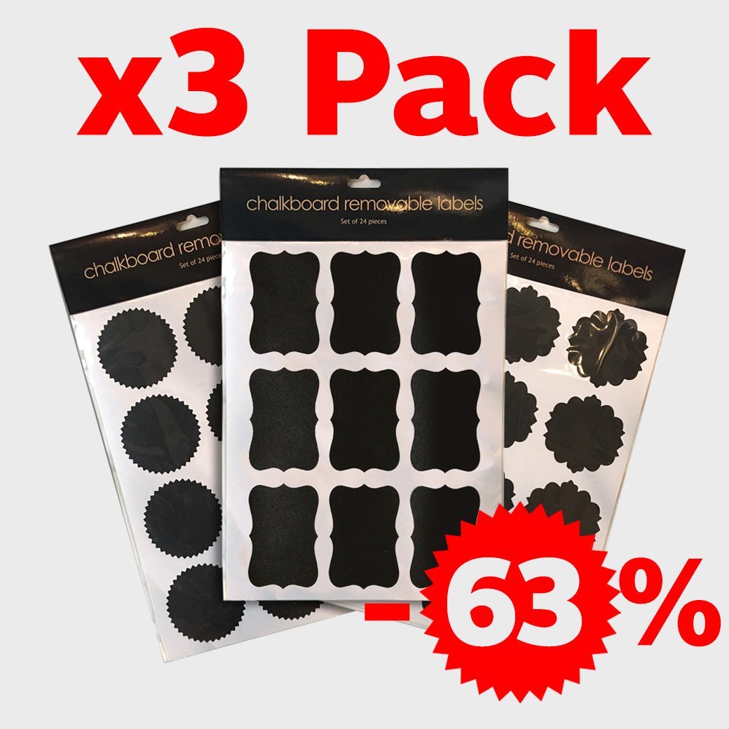 Sale!! 3 Pack 3 Style Removable Sticker Chalk Labels (Set of 18 pcs.)