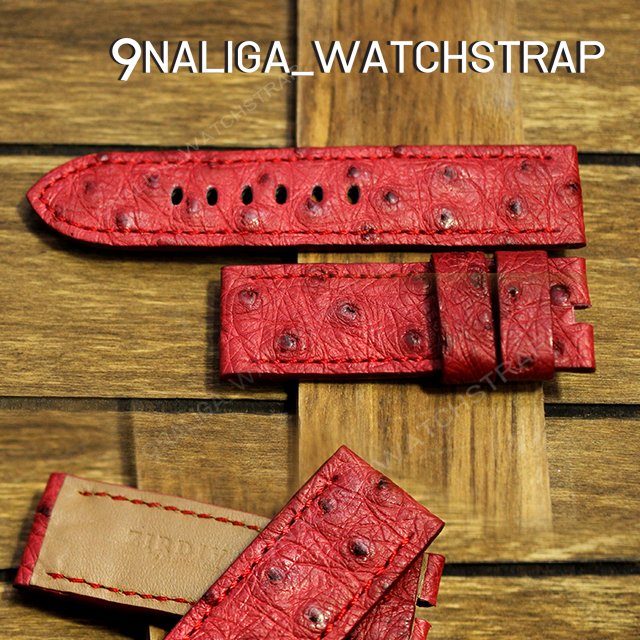 PAM 44 mm Ostrich watch strap #RED COLOUR สายหนังนกกระจอกเทศ สีแดง สวยสุดๆ จากแบรนด์ ZIRDIVA