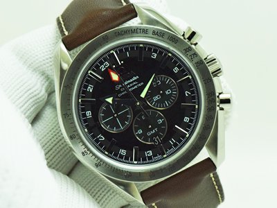 OmegaSpeedmaster Co-Axial Automatic หน้าดำ จับเวลา Steel สายหนัง Size Man (นาฬิกามือสอง, นาฬิกาOmegaมือสอง)