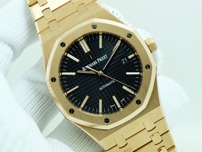 Audemars Piguet (AP) 15400 Pink Gold เรือนทองคำชมพู หน้าปัดดำ หลังเปลือย สภาพสวย  เลยครับ สภาพสวย ขนาด 42m (นาฬิกามือสอง,นาฬิกาAPมือสอง)