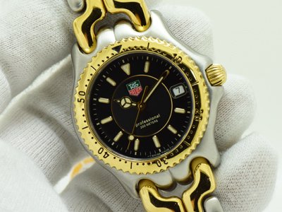 Tag Heuer ก้างปลา 3ชั้น 2tone หน้าดำ Size Boy (นาฬิกามือสอง,นาฬิกาTagมือสอง)