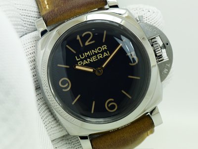 Panerai Luminor Pam 372 หน้าดำ เข็มทอง 3 6 9 Steel สายหนัง Size Man 47 mm  (นาฬิกามือสอง,นาฬิกาPaneraiมือสอง)
