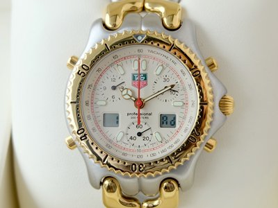 Tag Heuer ก้างปลา 2กษัตย์ หน้าขาว จับเวลา ดิจิตอล สภาพสวย Man Size (นาฬิกามือสอง,นาฬิกาTagมือสอง)
