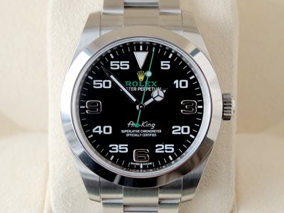 Rolex  New Air King No Date หน้าปัดดำ เข็มเขียว อาราบิก สานตันรุ้นใหม่ สภาพสวย Steel Man Size (นาฬิกามือสอง,นาฬิกาRolexมือสอง)