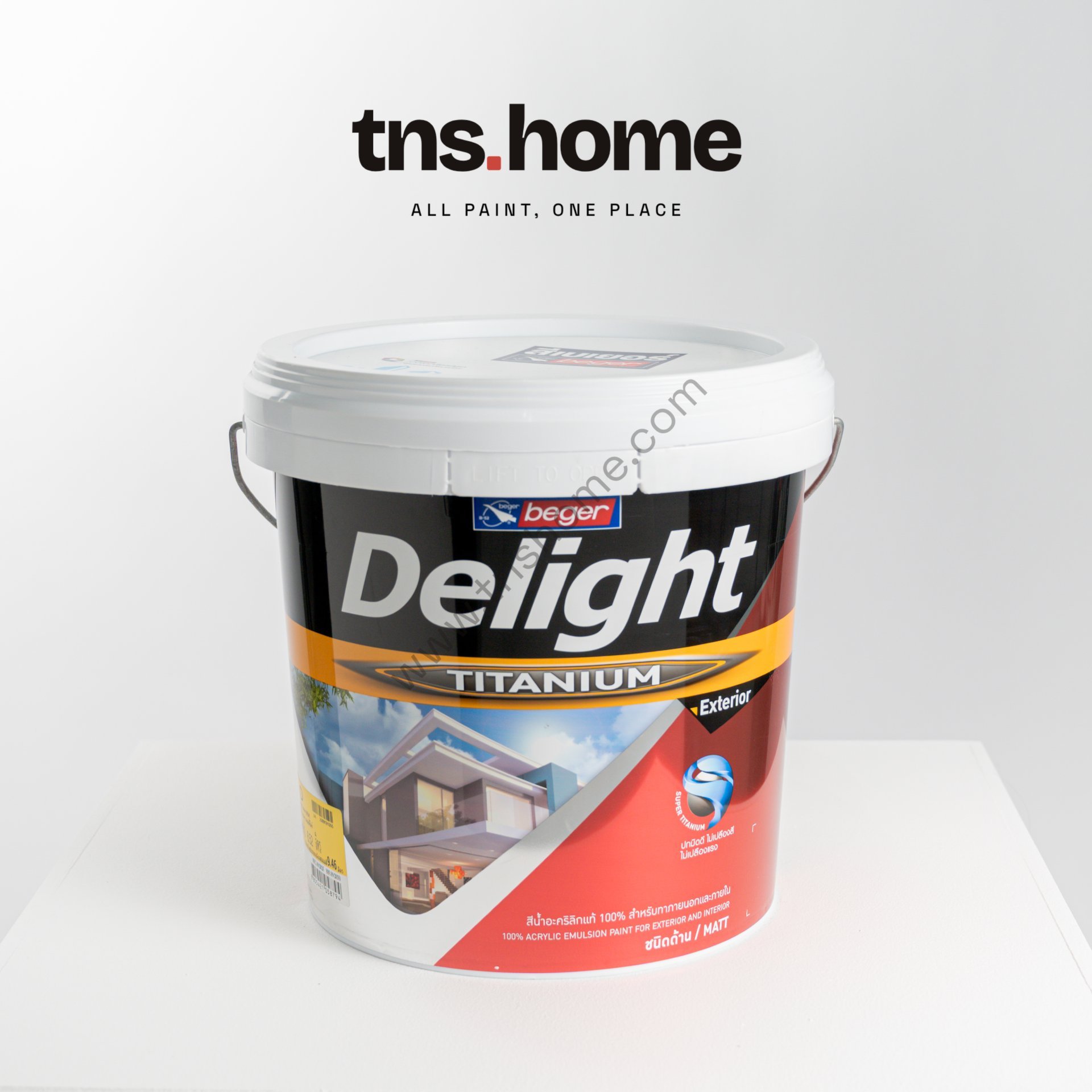 บรรจุภัณฑ์ สีทาบ้านภายนอก Beger Delight Titanium เบเยอร์ ดีไลท์ ไทเทเนียม ชนิดด้าน (เบส A) ที่มีรายการบน TNS.HOME