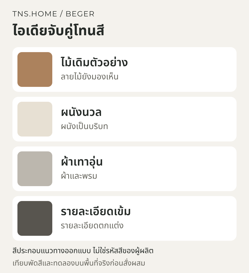 แผนภาพจับคู่สีสำหรับ Beger Aqua Polyurethane AP-180 ใสด้าน: รักษาลายไม้ในห้องสไตล์ธรรมชาติ