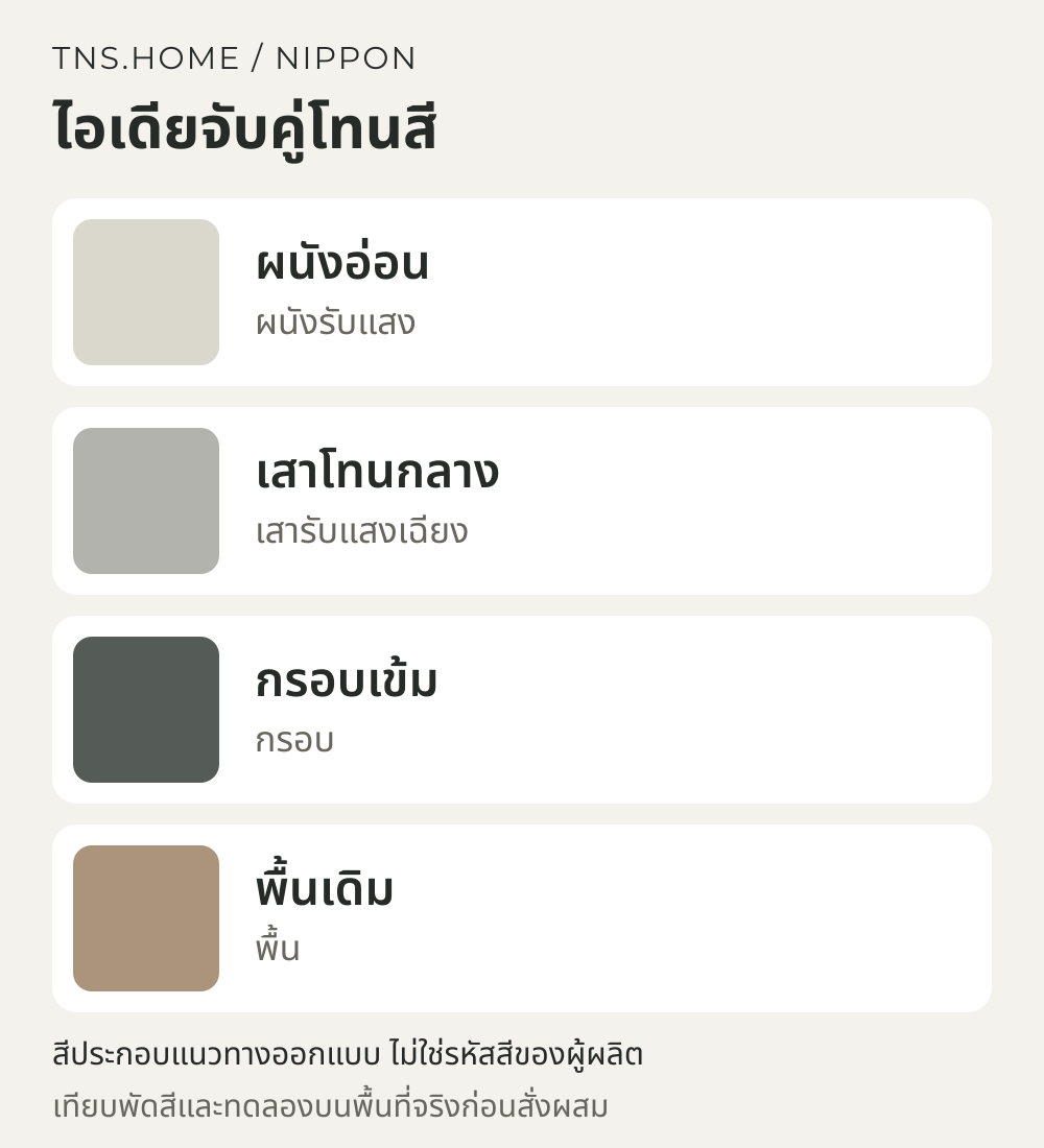 แผนภาพจับคู่สีสำหรับ Nippon Vinilex ภายนอกกึ่งเงา: ใช้กับผนังหน้าบ้านอย่างไรให้คุมแสง