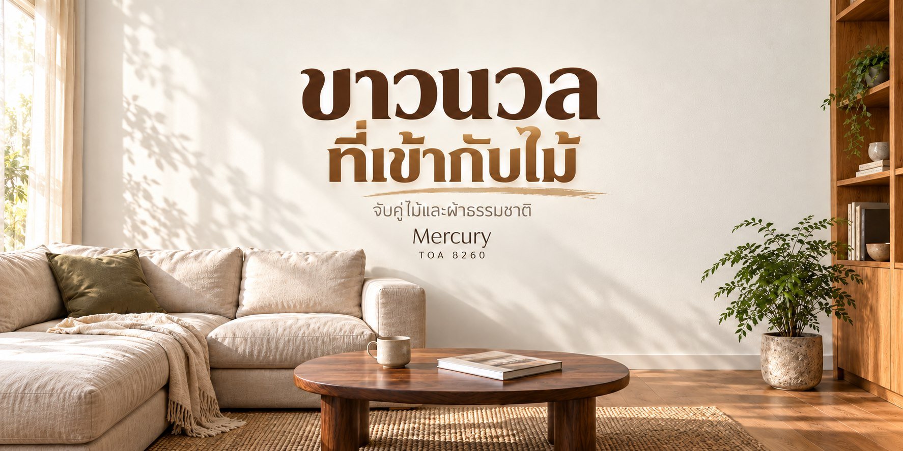 ไอเดียสีขาวนวล Mercury TOA 8260 จับคู่ไม้และผ้าธรรมชาติ