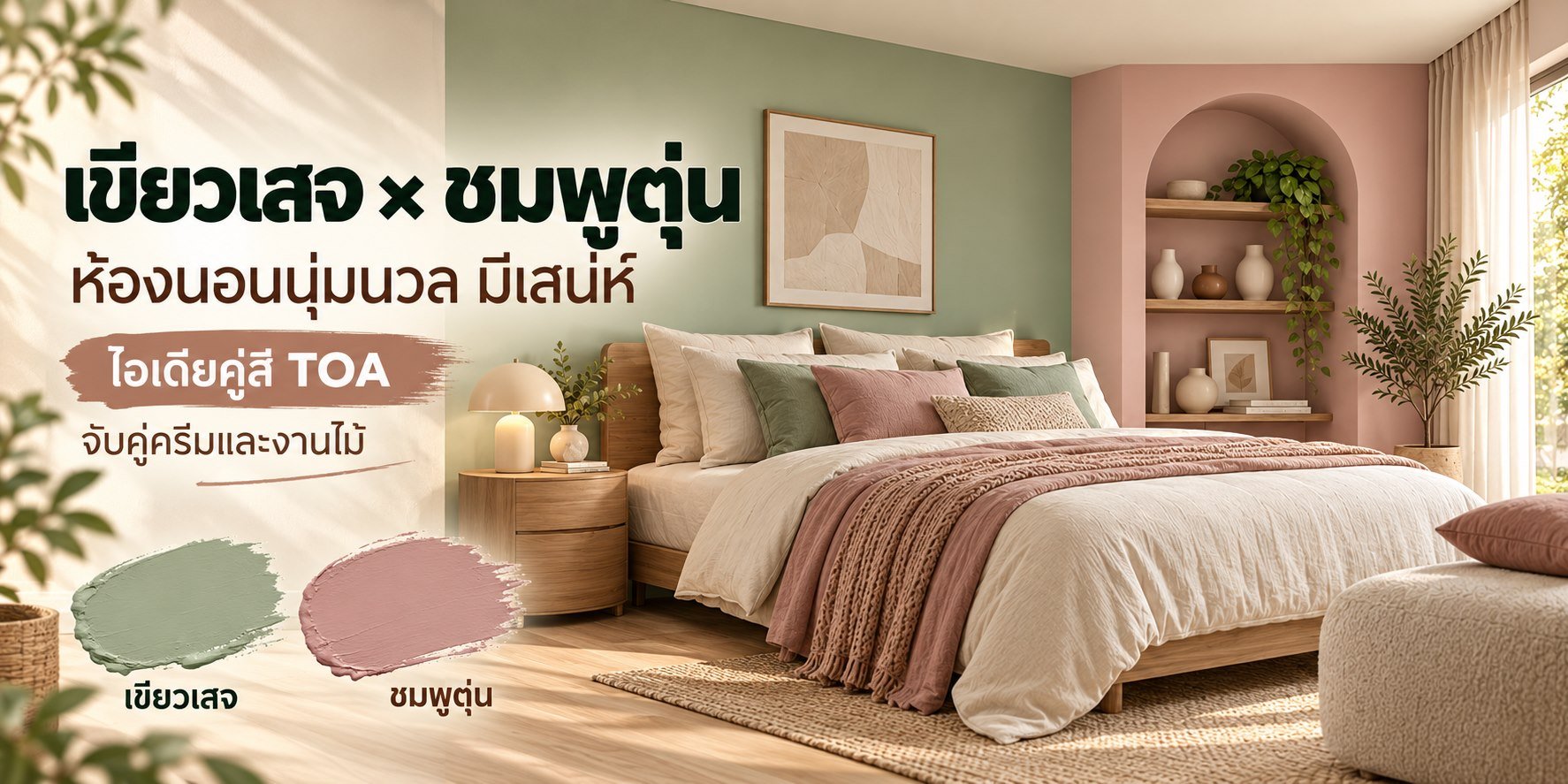ภาพโฆษณา เขียวเสจและชมพูตุ่น ไอเดียคู่สี TOA