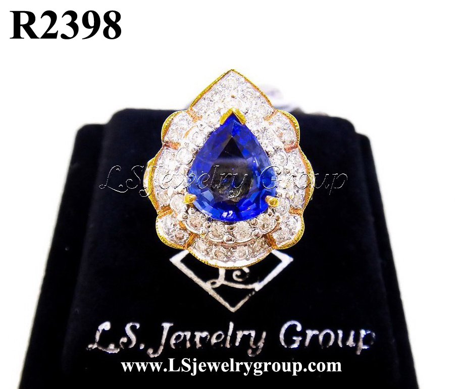 แหวนไพลินเจียระไนทรงหยดน้ำ (Certificate Natural Ceylon Blue Sapphire) 2.86 ct.