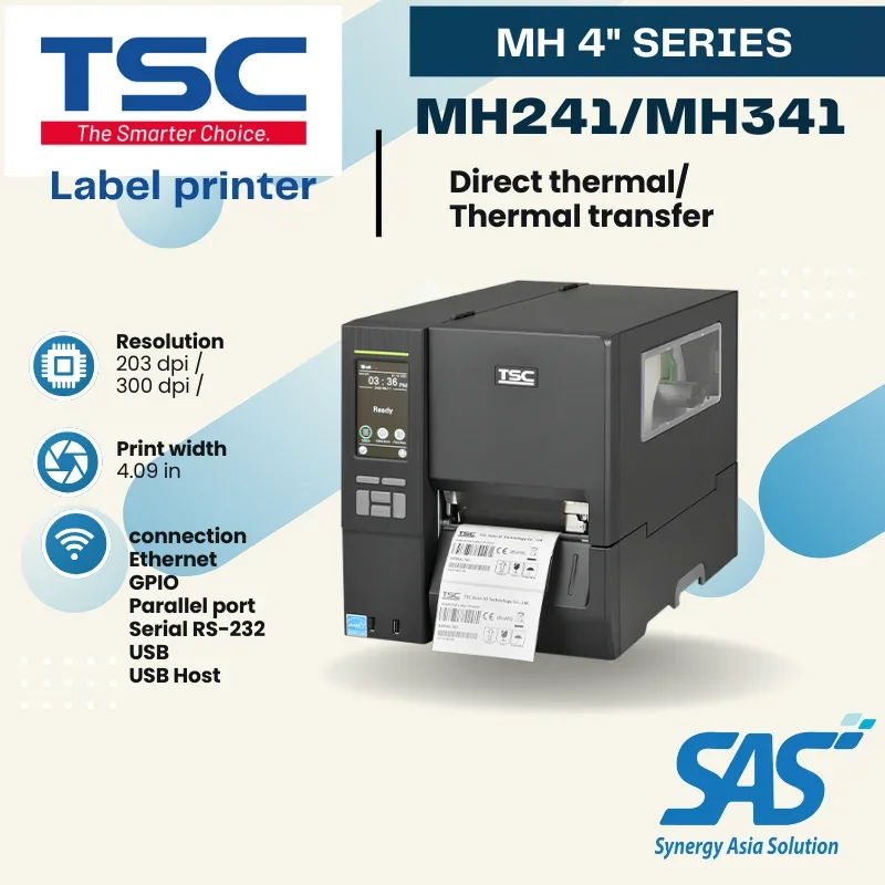 TSC MH241/MH341 เครื่องพิมพ์ลาเบลอุตสาหกรรม 203/300 dpi