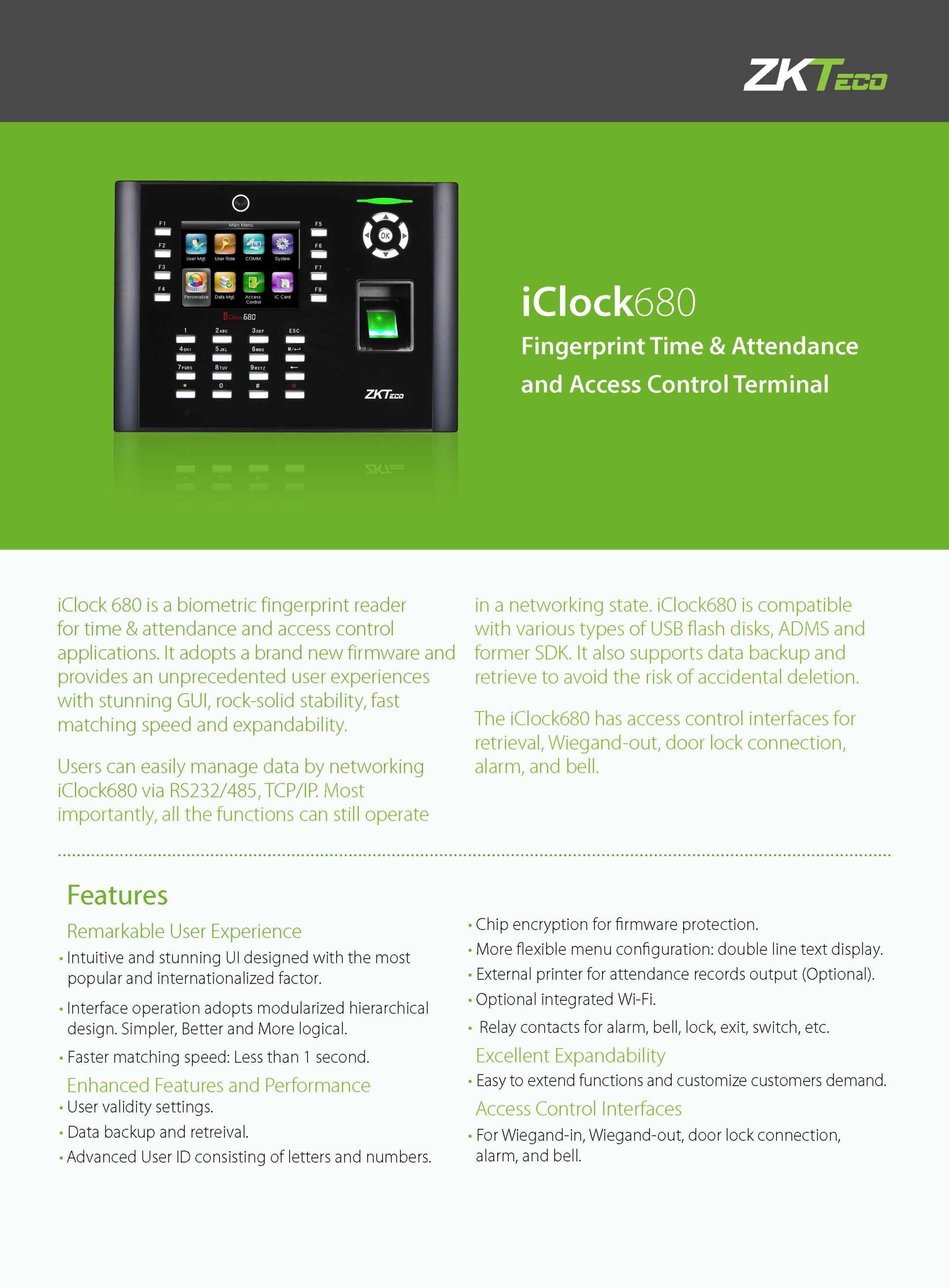 iClock680 ZKTeco Time Attendance เครื่องสแกนลายนิ้วมือ - aimgroup