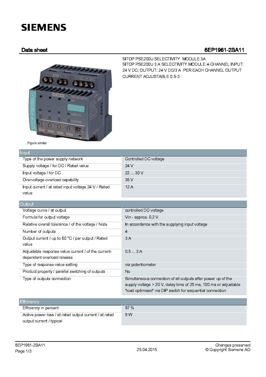 6EP1961-2BA11 SITOP PSE200U 3 A Selectivity - aimgroup