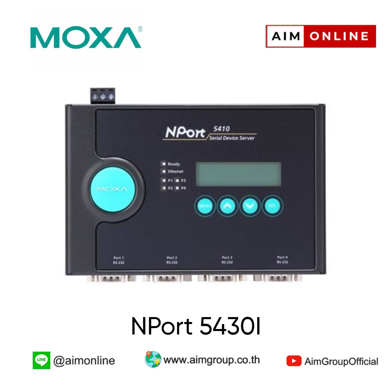 MOXA 4-port RS-232/422/485 serial รุ่น NPort 5430I - aimgroup