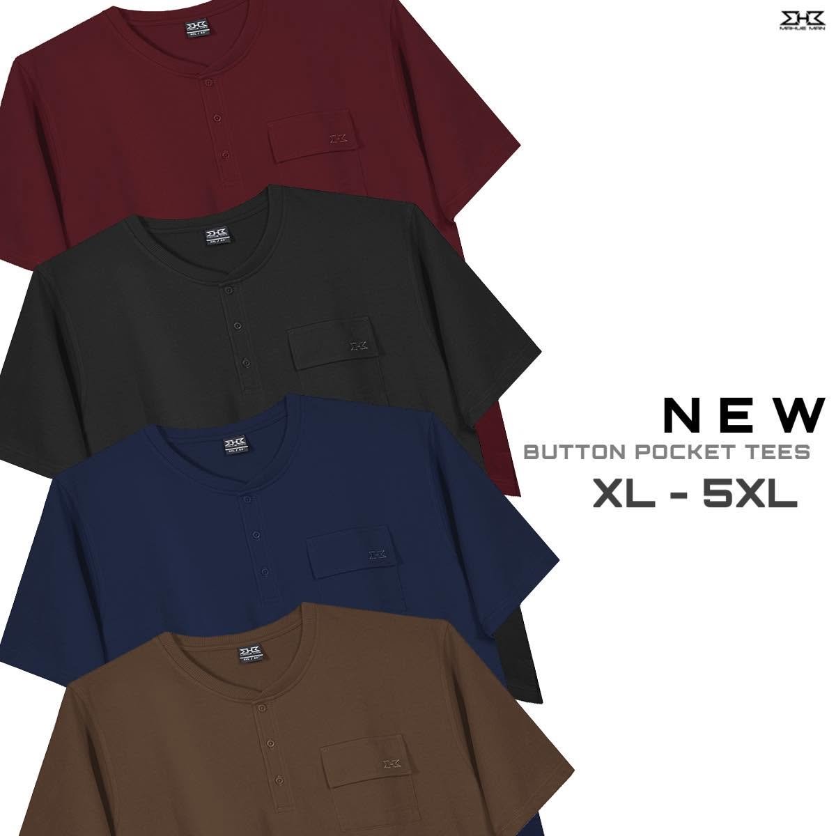 เสื้อยืดแขนสั้นไซส์ใหญ่ คอกระดุม กระเป๋า คอตต้อนพรีเมี่ยม  XL 48”- 5XL 64”