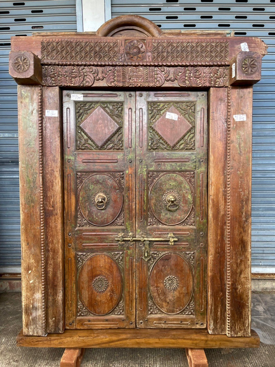 M112 Full Carved Colonial Door in Rustic Green