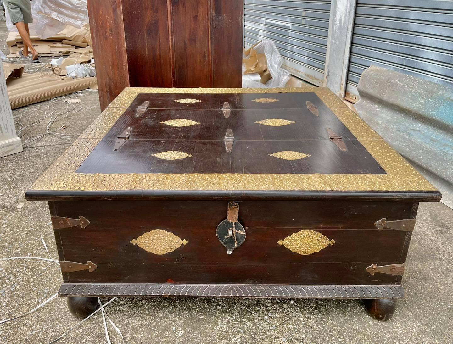 BX29 Vintage Wooden Chest with Brass Decor