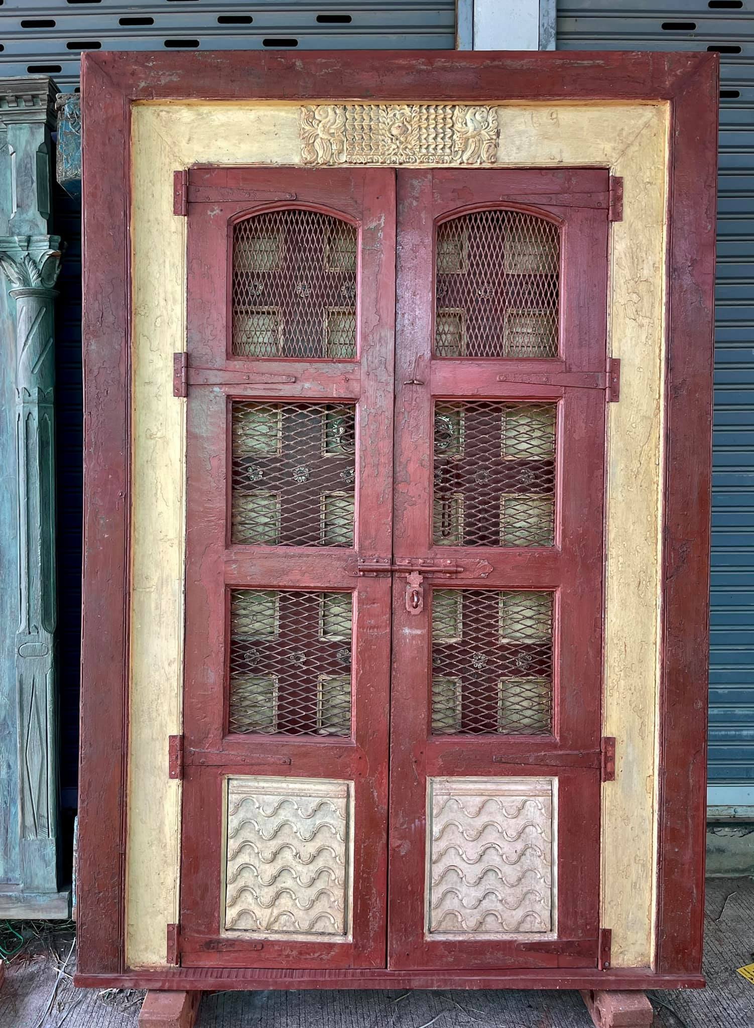 L34 Painted Double Door with Iron and Brass