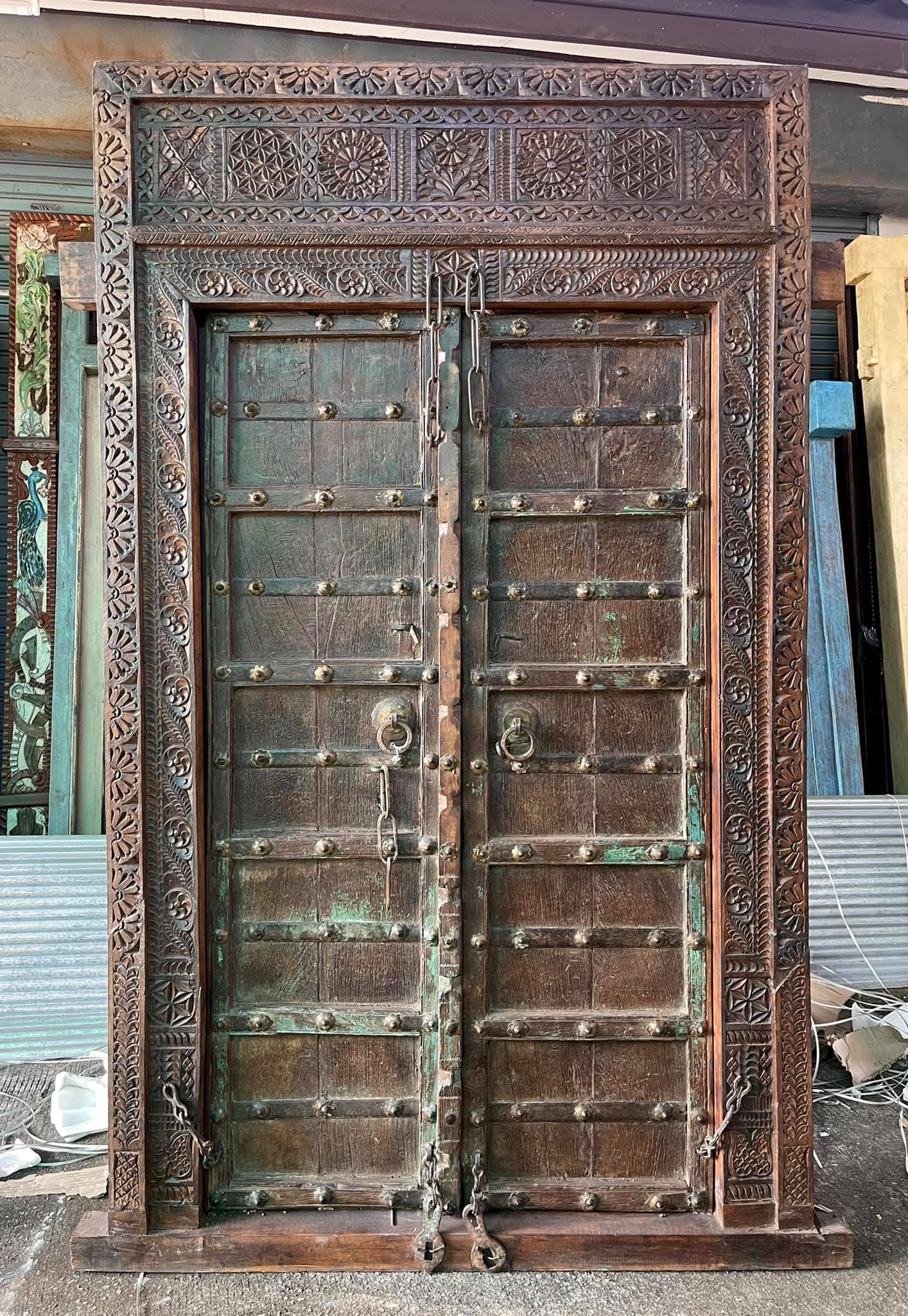 L84 Antique Door with Brass on Iron Bars