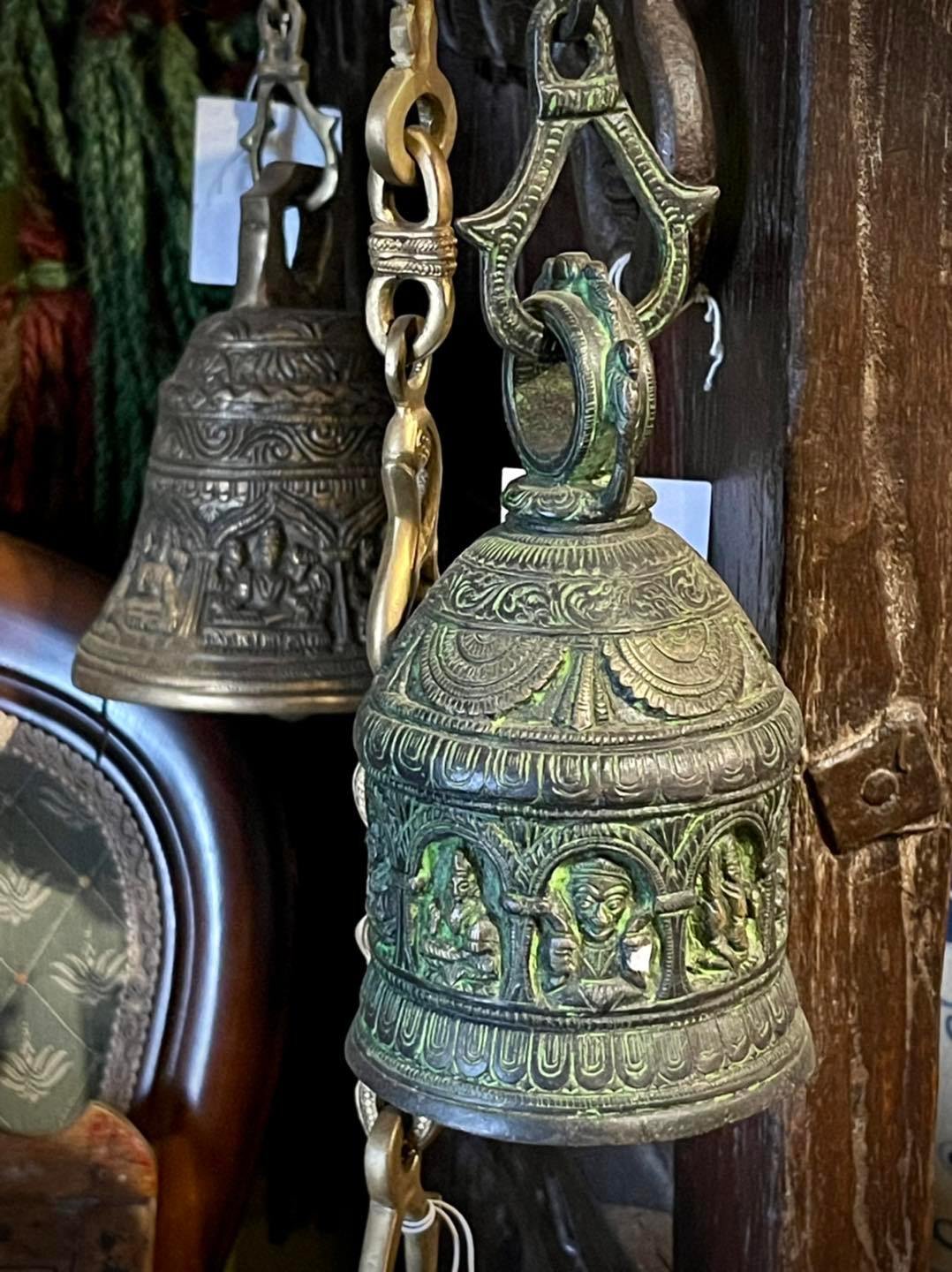 BRI5 Brass Hanging Bell with Statues of Hindu Gods