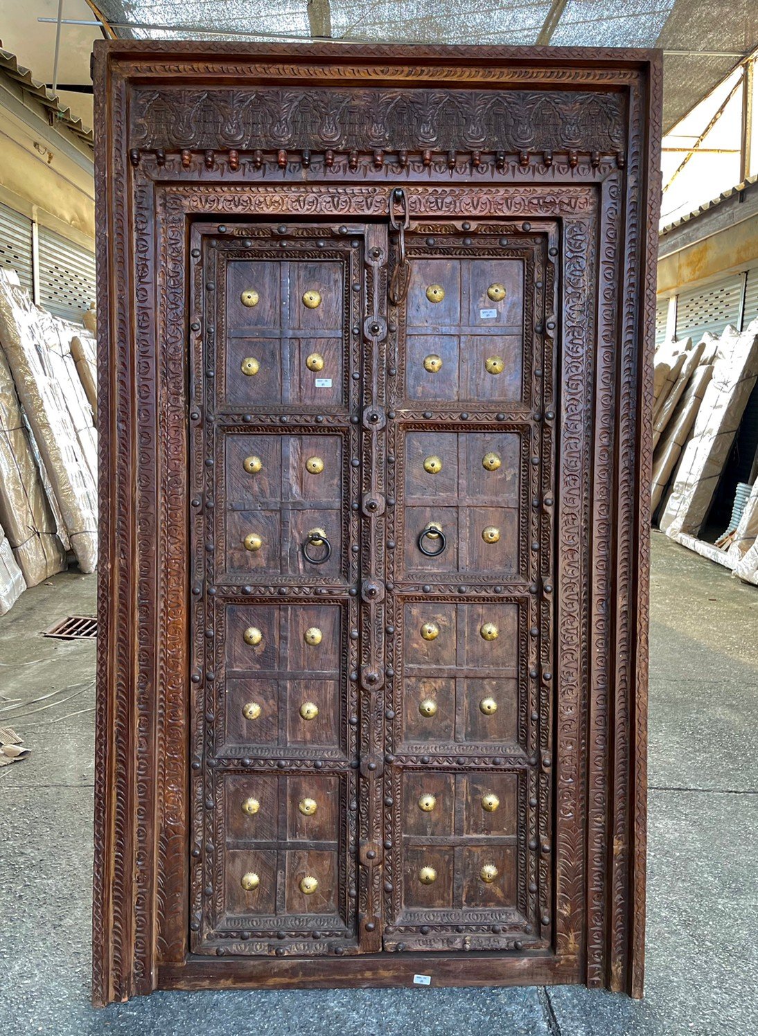 M18 Carved Door with Iron and Brass