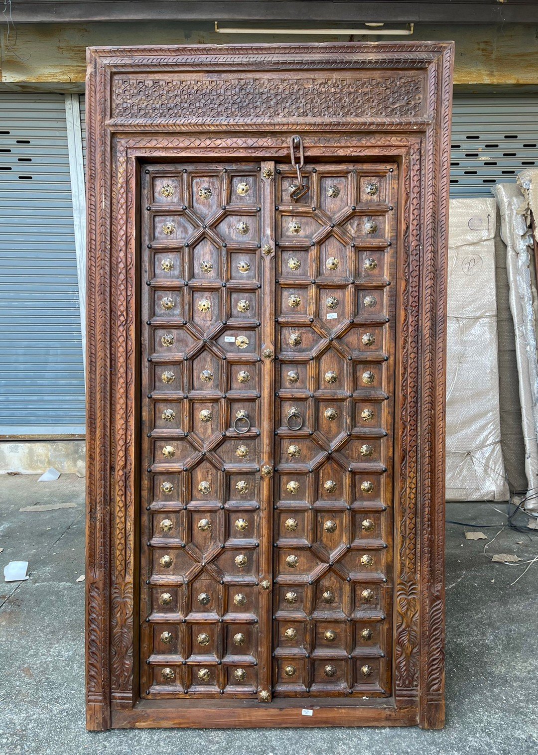 XL20 Antique Indian Door X Bars with Brass Decor