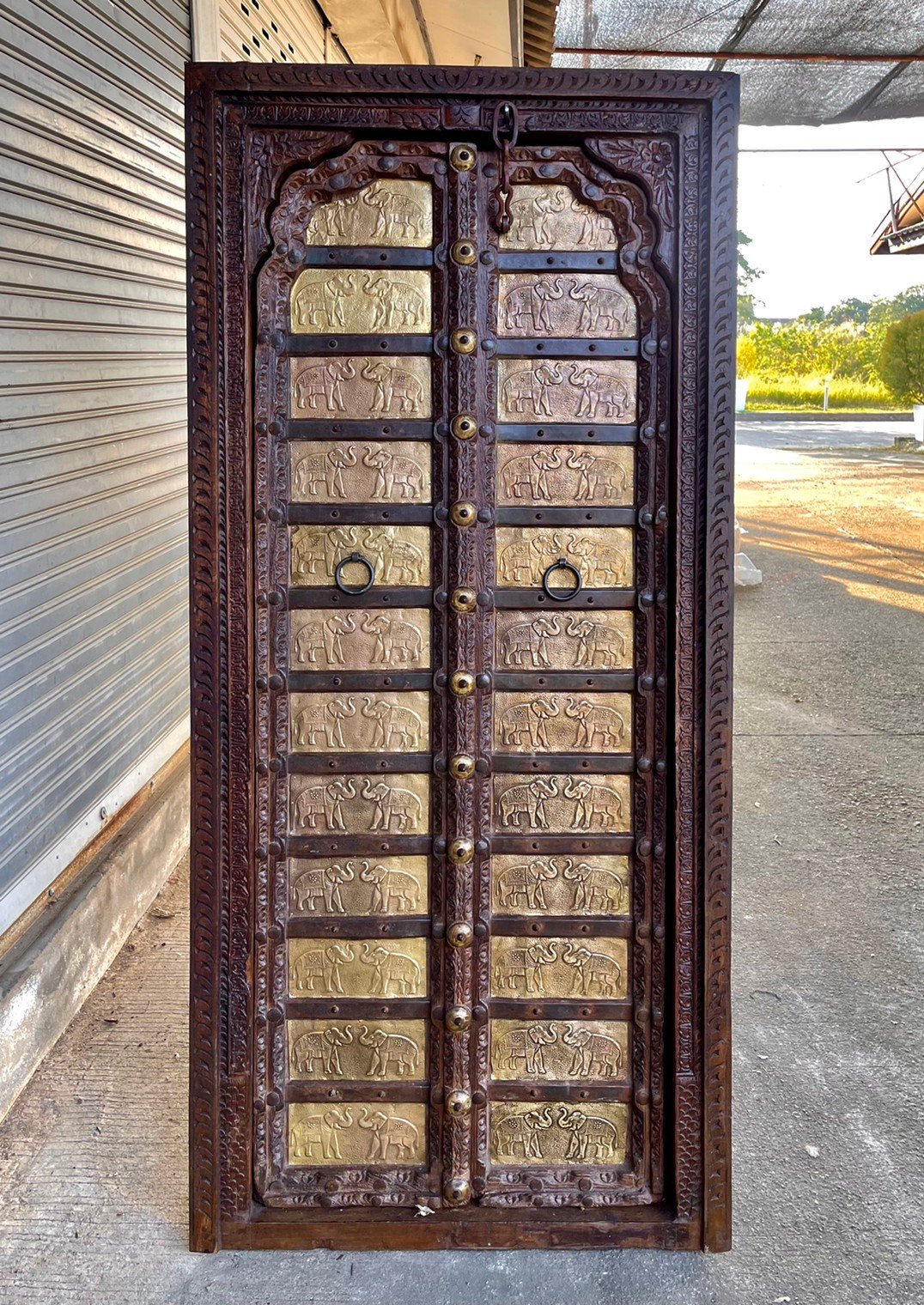 S54 Antique Door with Brass Elephants
