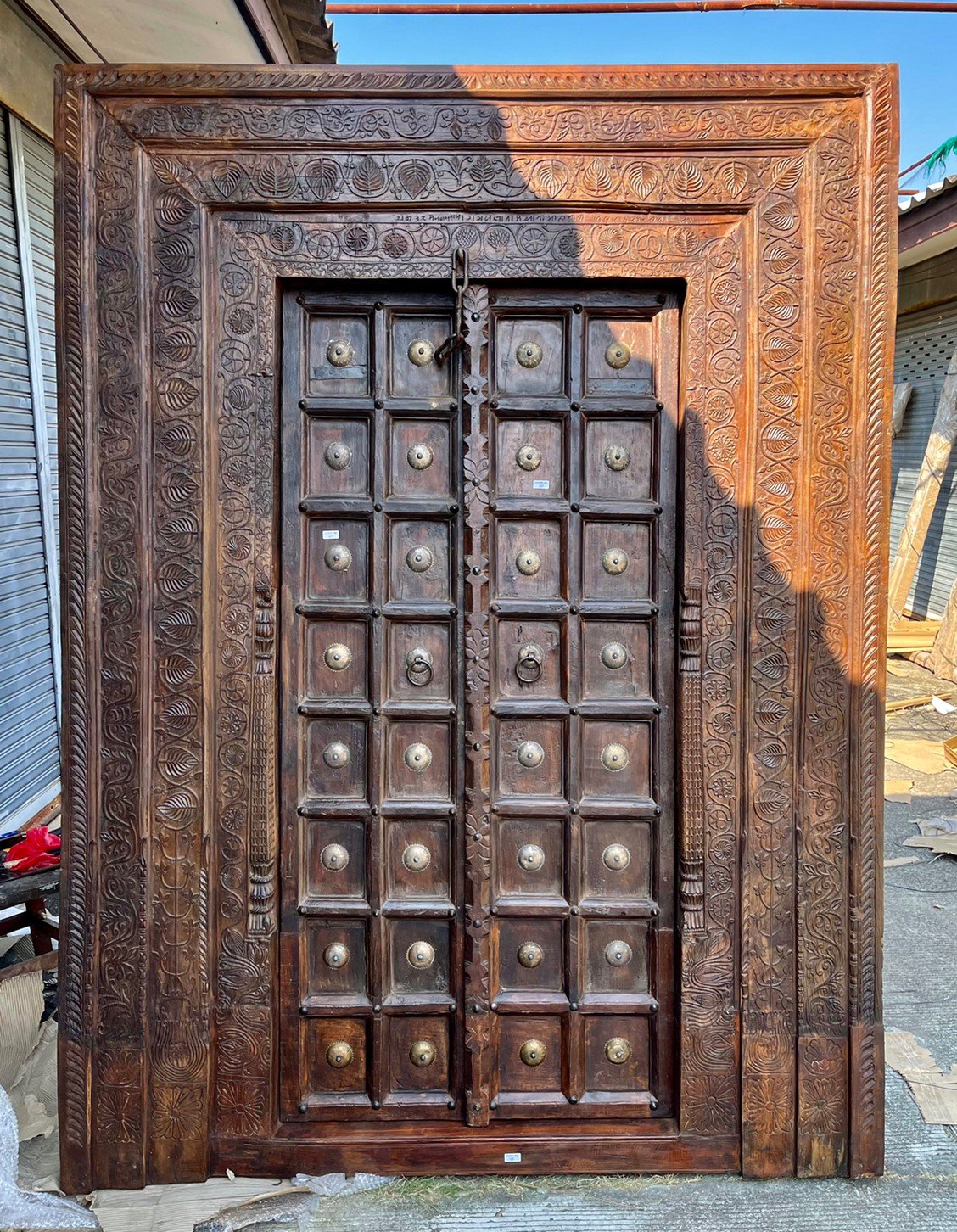 XL54 ประตูอินเดียโบราณแกะสลักลายชนเผ่าวงกบกว้างพิเศษ
