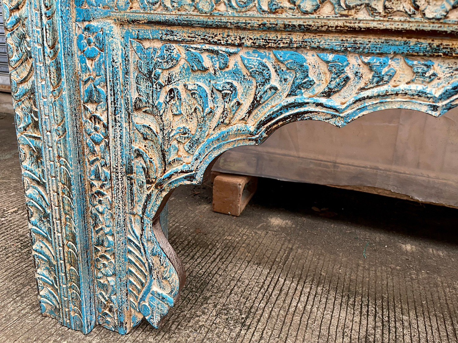 Rustic Blue TV Console Table kamalaantique