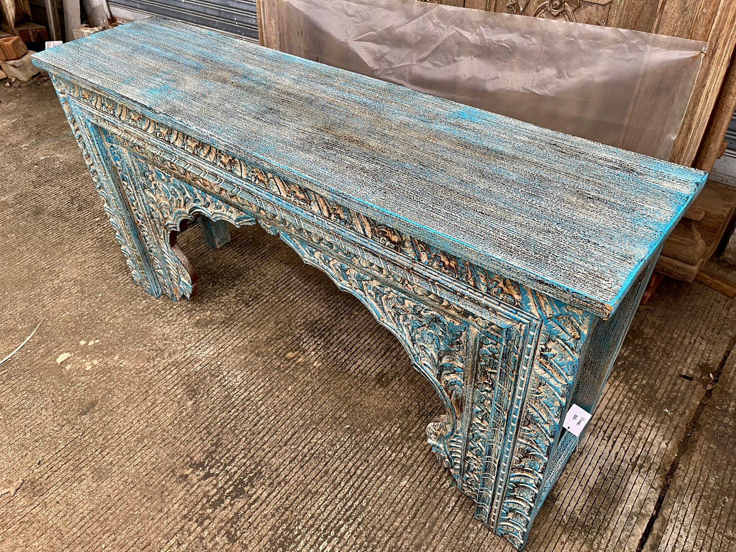 Rustic Blue TV Console Table kamalaantique